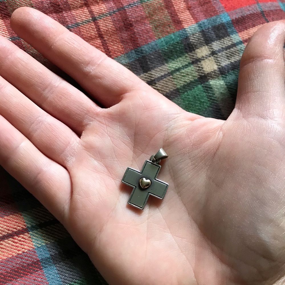 James Avery Retired Cross Pendant with Gold Heart